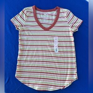 SO Good for Life Striped V-Neck Tee XS Multicolor Soft Stretch Top NWOT